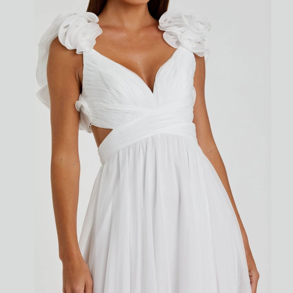 Mac Duggal 67911 Size 4 White Indy Ruffle Tiered Cut-Out Chiffon Gown Maxi Dress - Picture 5 of 6